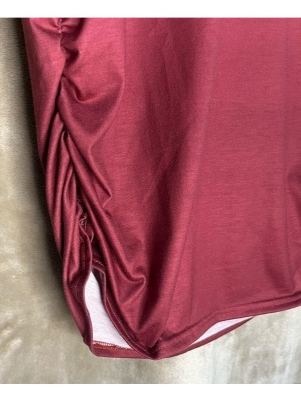 Women's V-Neck Pink Cutout Shoulder Shirt Ruched Side Seam Mauve Rose Tunic - Picture 16 of 16